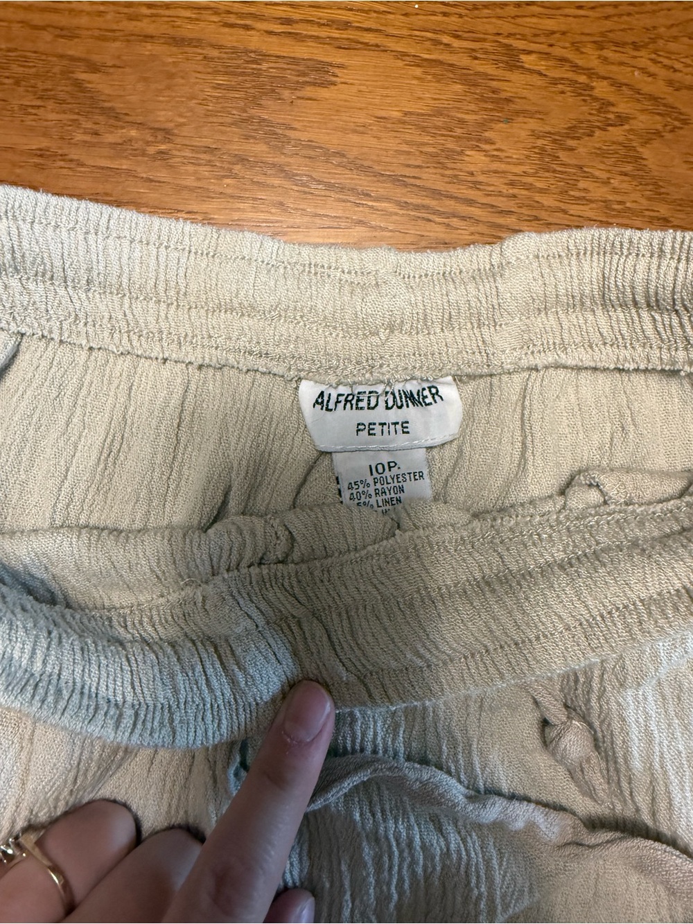 Alfred Dunner Petite Neutral Cream Textured Drawstring Pants